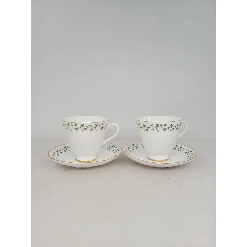 Royal Tara Shamrock Teacup and Saucer Fine Bone China Irish Teatime 2-2 cottage